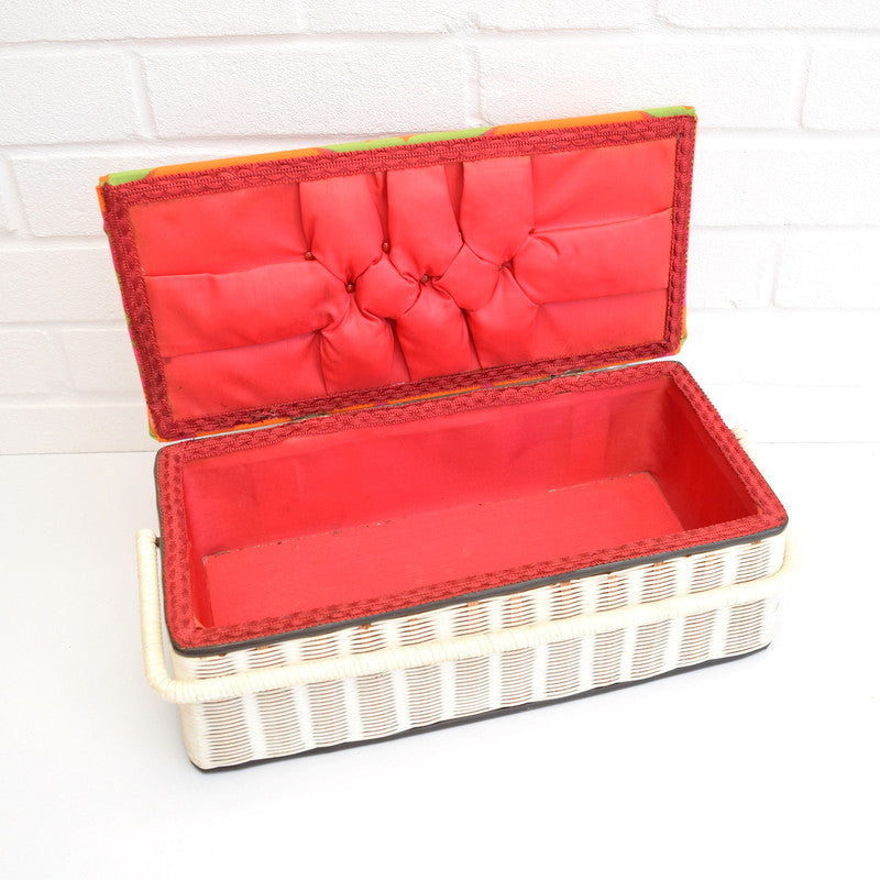 Vintage 1960s Sewing / Hobby Box - Flower Power Design, Green, Pink & Orange inside