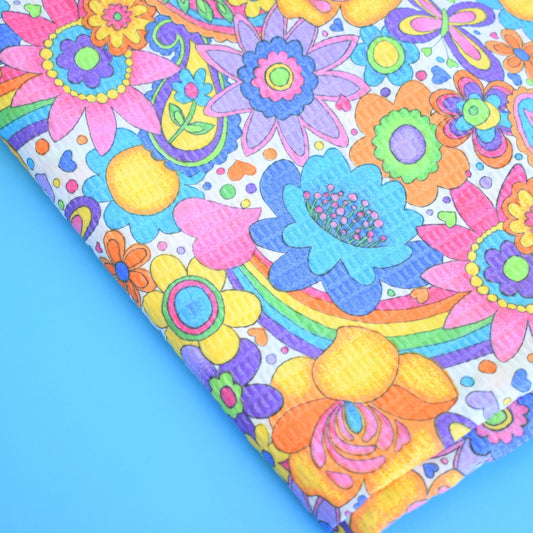 Vintage 1960s American Seersucker Fabric - Flower Power & Rainbows