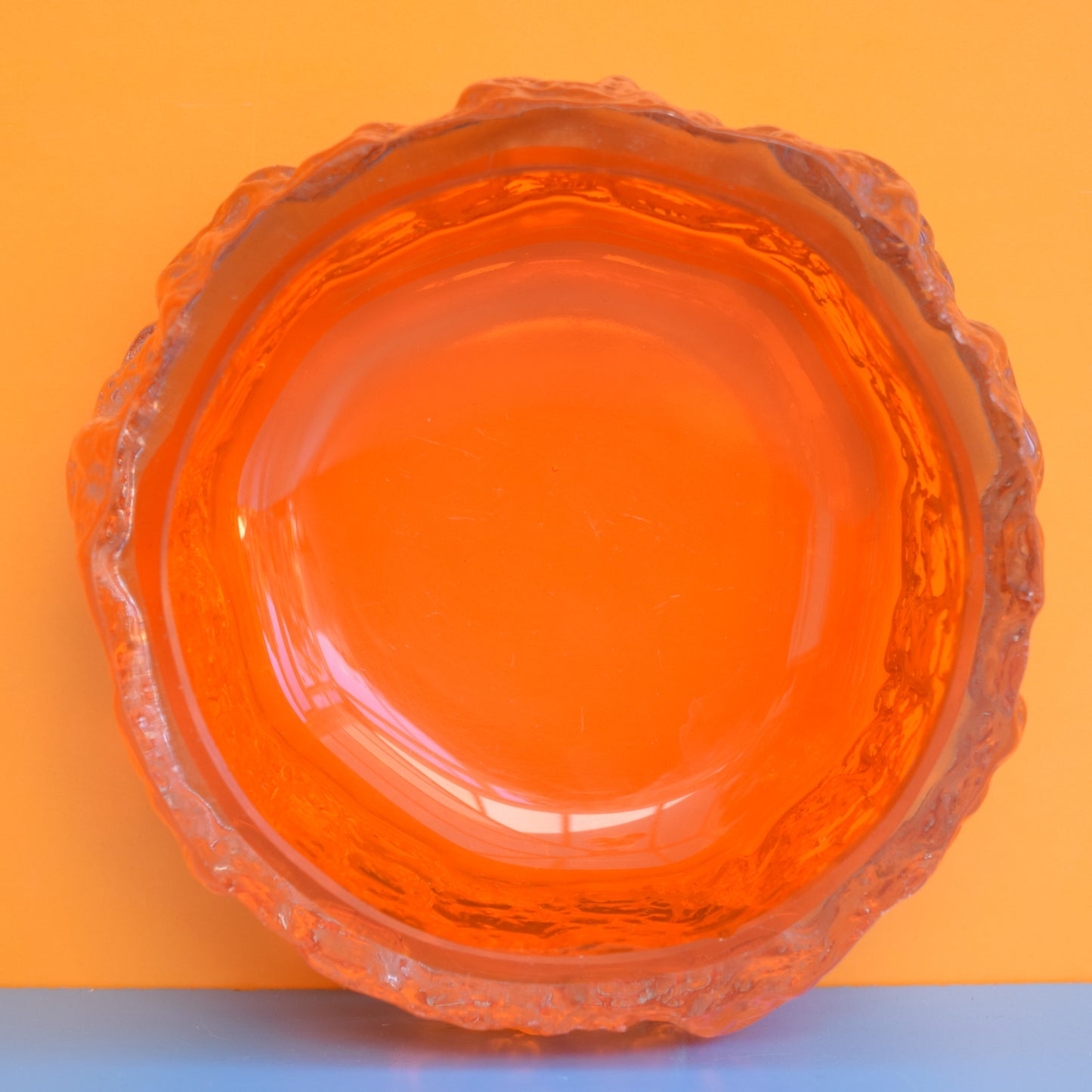 Vintage 1960s Whitefriars Glass Bark Bowl -Tangerine by Pineapple Retro