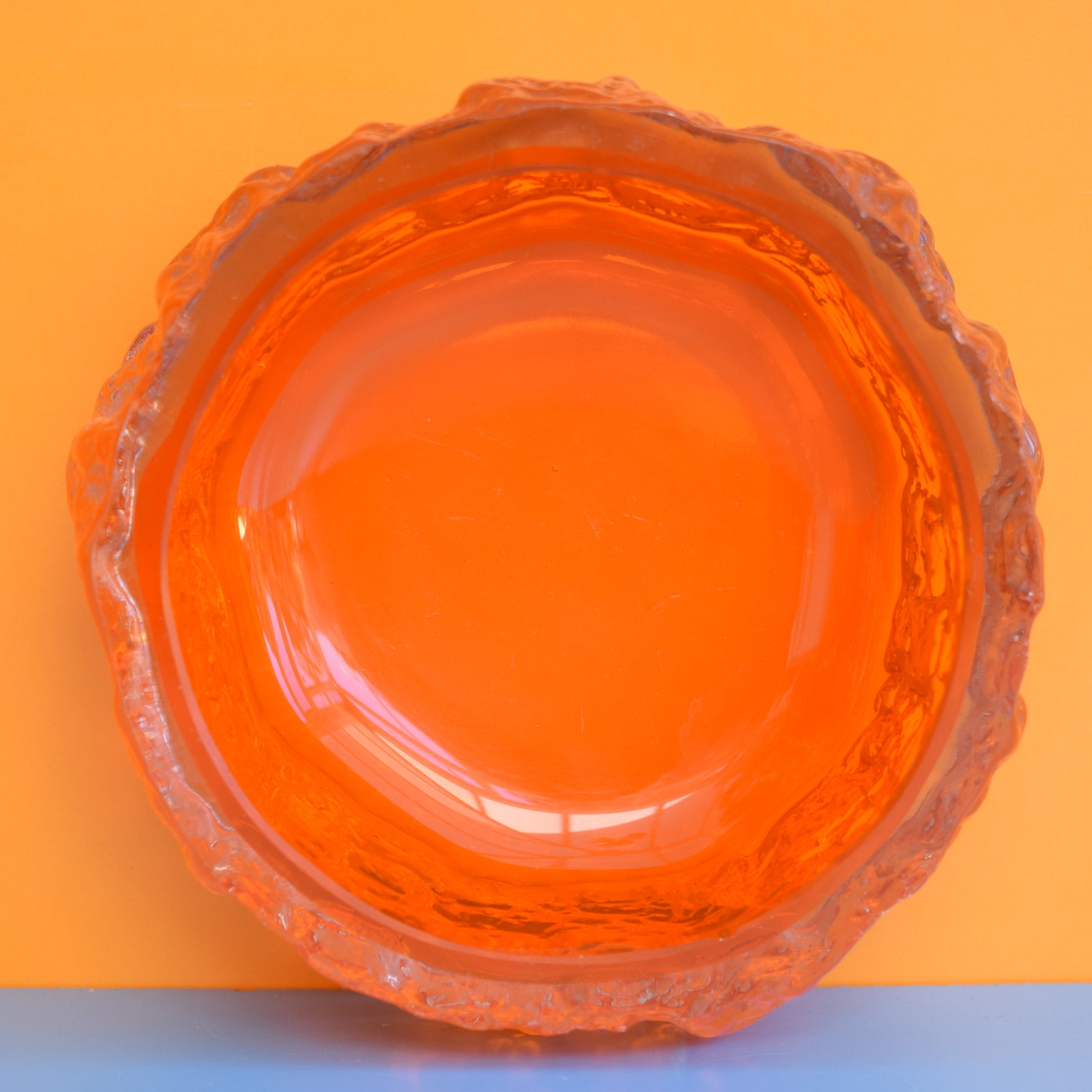 Vintage 1960s Whitefriars Glass Bark Bowl -Tangerine by Pineapple Retro