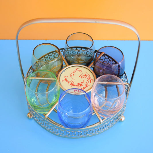 Vintage 1960s Set of Shot Glasses & Stand