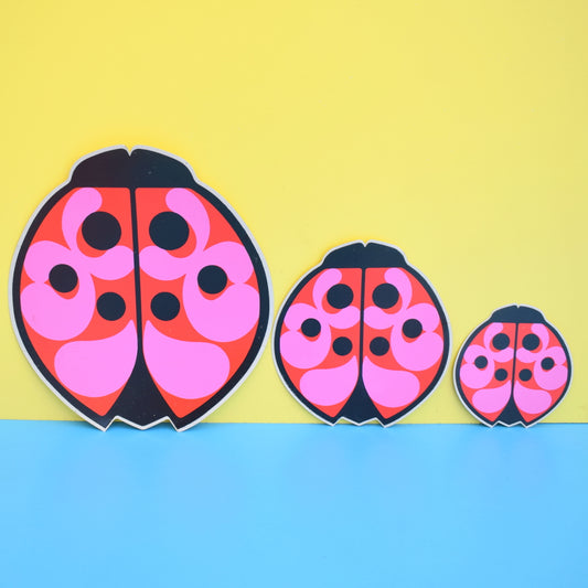 Vintage 1970s Stickers - Rickie Tickie - Ladybird Design - Pink & Red