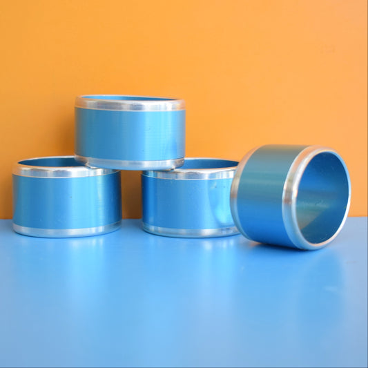 Vintage 1960s Napkin Rings - Anodised Aluminium- Blue by Vintage