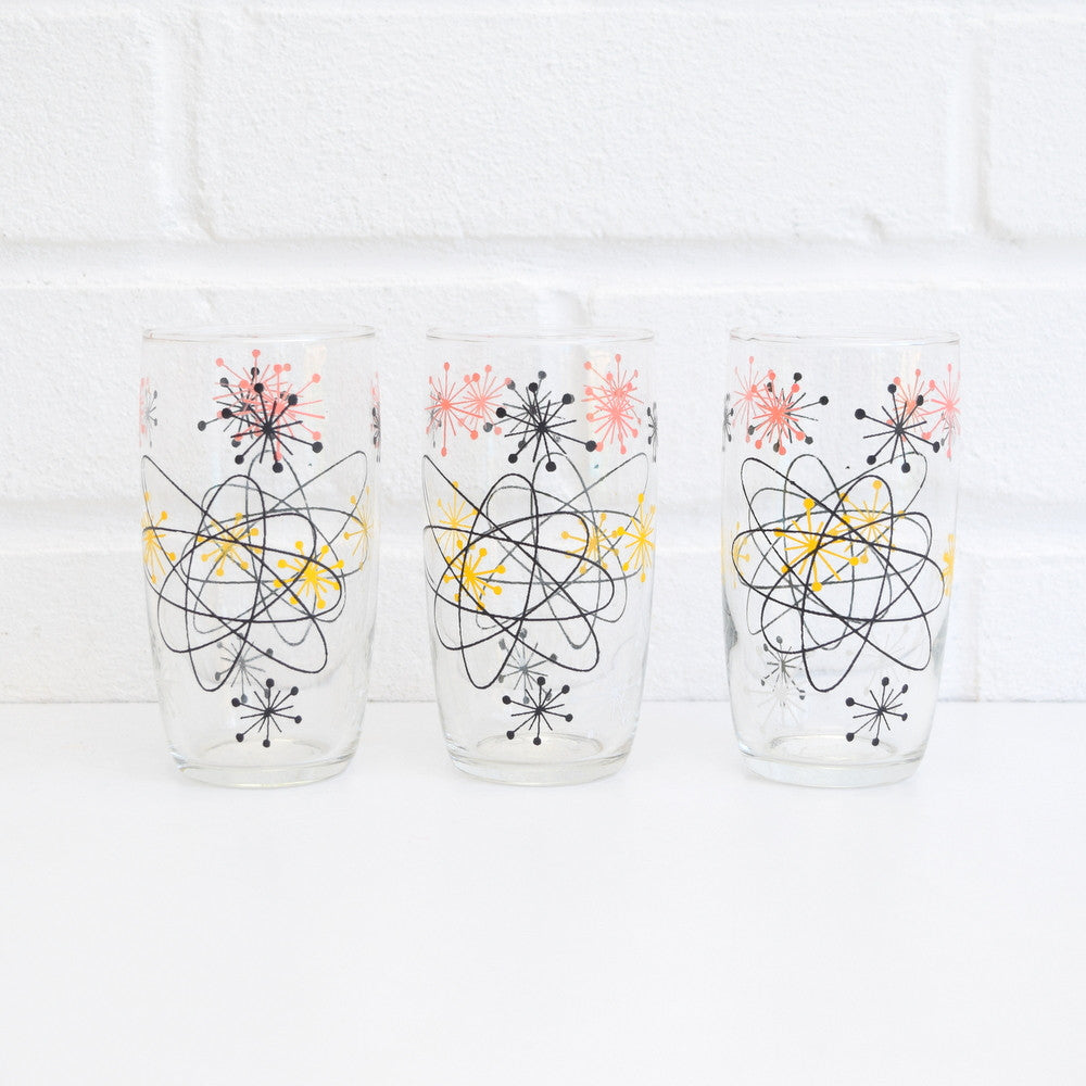 Vintage 1950s Atomic Drinking Glasses - Black & White