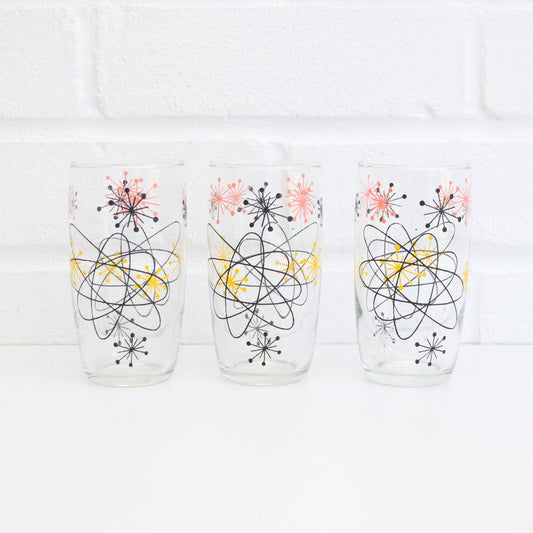 Vintage 1950s Atomic Drinking Glasses - Black & White