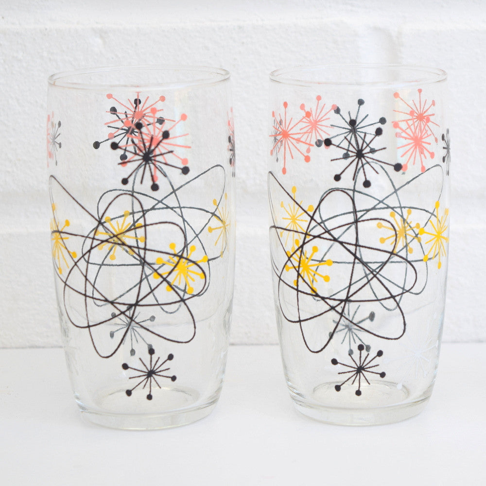 Vintage 1950s Atomic Drinking Glasses - Black & White