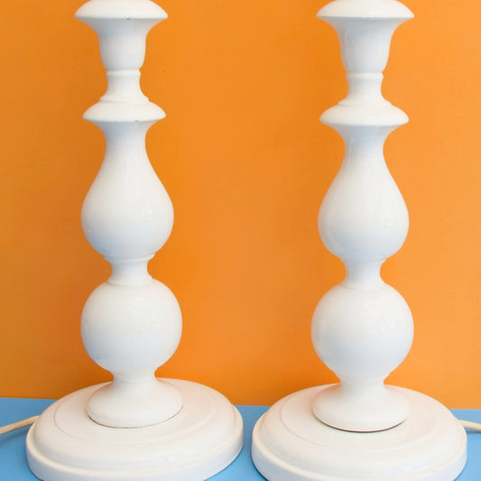 Vintage 1960s Bobbled Lamp Base Pair - White by Vintage