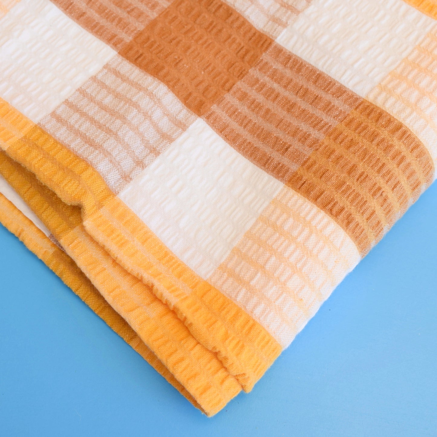 Vintage 1960s Seersucker Tablecloth - Yellow & Brown