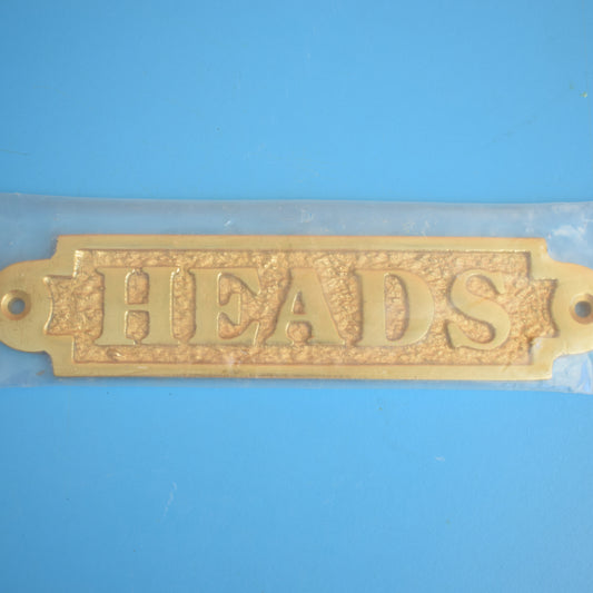 Vintage 1970s Brass Sign- Heads by Pineapple Retro