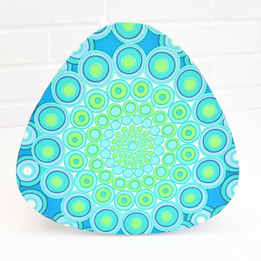 Vintage 1960s Small Triangular Side Table, Blue Geometric Print