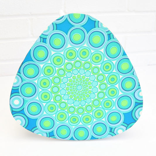 Vintage 1960s Small Triangular Side Table, Blue Geometric Print