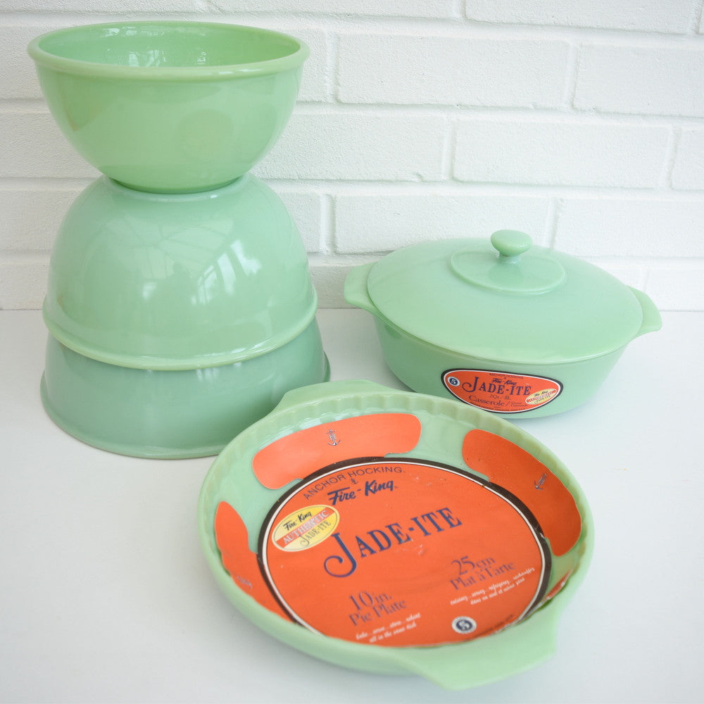 American Fire King Jadeite Round Pie Plate - Jade Green group