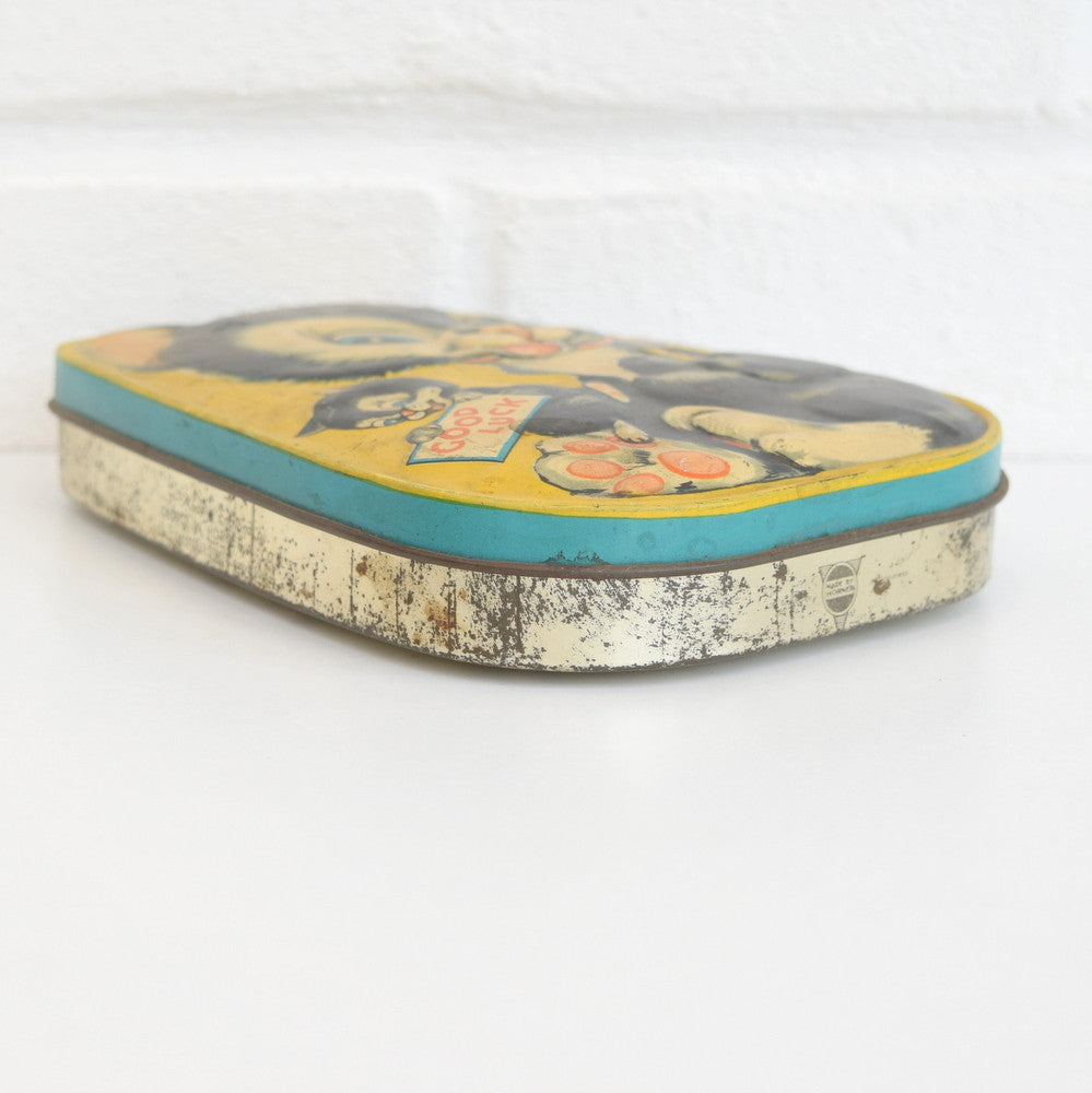 Vintage 1950s Kitsch Horner Toffee Metal Tin - Lucky Black Cat Design side