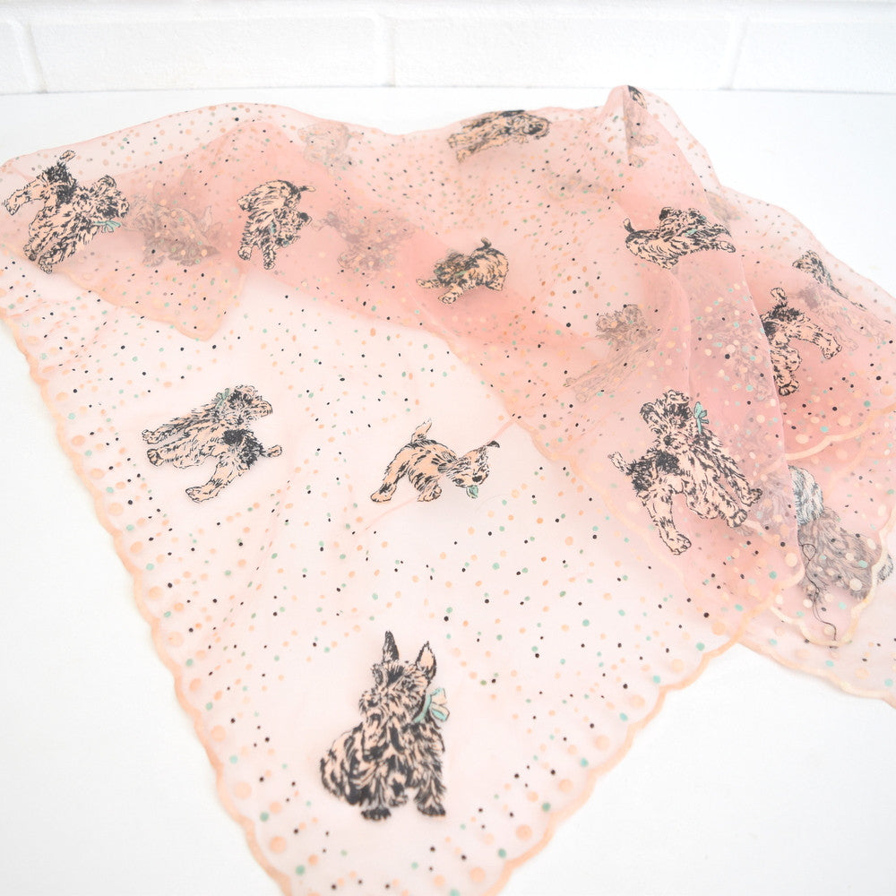 Vintage 1950s Flocked Doggie Scarf - Pink