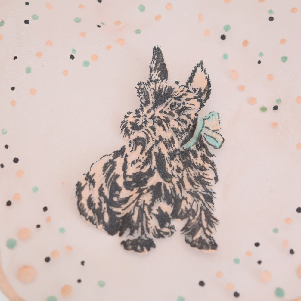 Vintage 1950s Flocked Doggie Scarf - Pink scottie