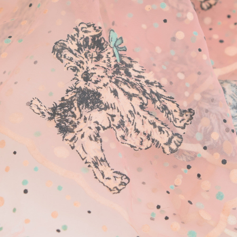 Vintage 1950s Flocked Doggie Scarf - Pink detail