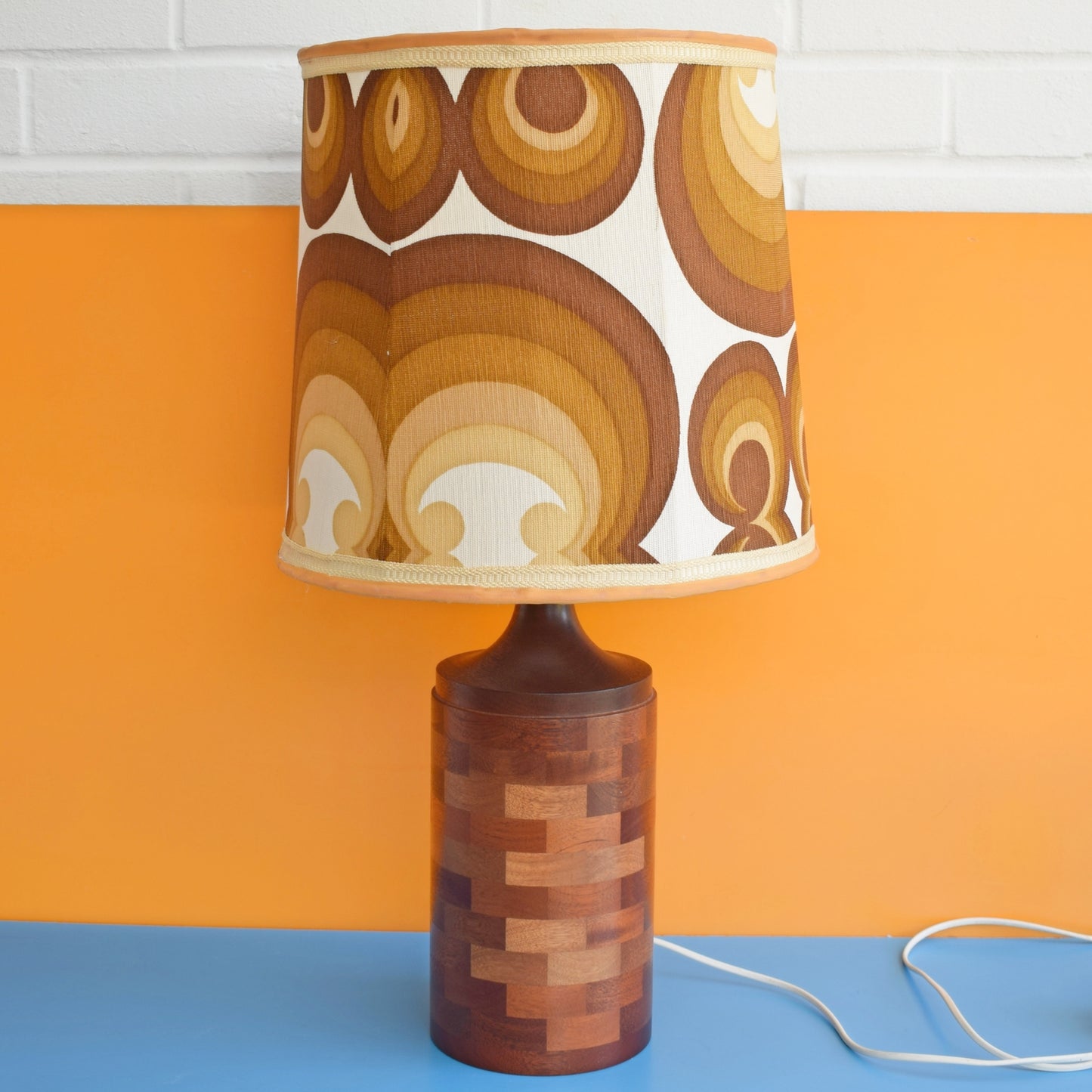 Vintage 1970s Wooden Lamp & Shade - Brown by Pineapple Retro