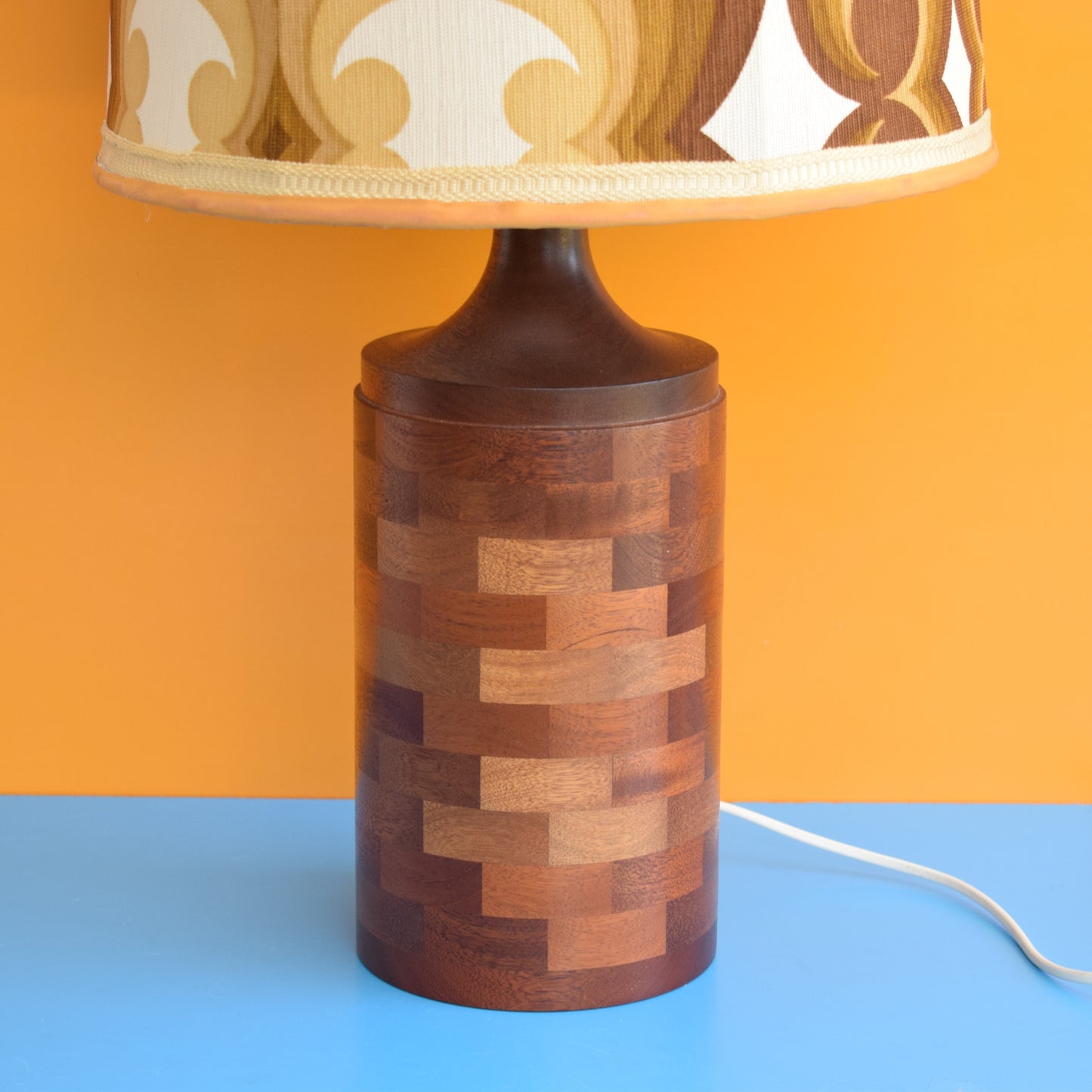 Vintage 1970s Wooden Lamp & Shade - Brown by Pineapple Retro