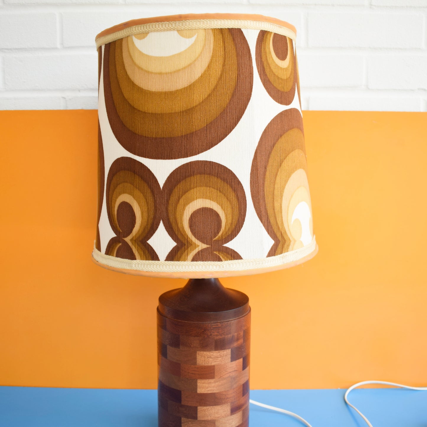 Vintage 1970s Wooden Lamp & Shade - Brown by Pineapple Retro