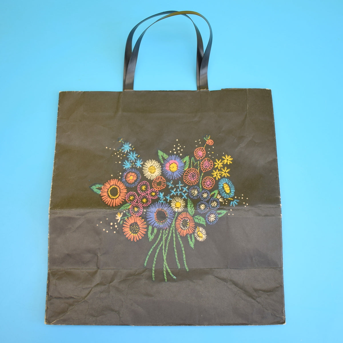 Vintage 1970s Paper / Plastic Gift Bag - Coloroll Ltd -  Flower Power