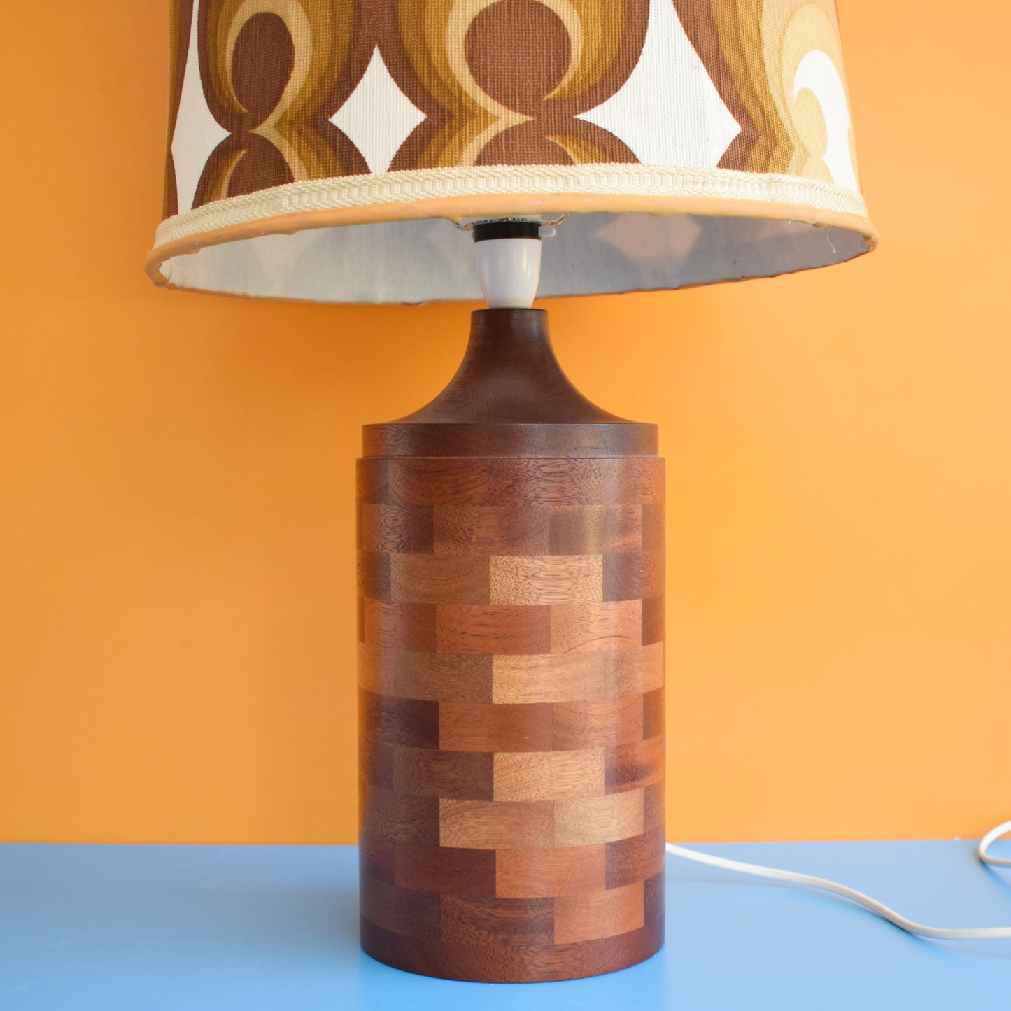 Vintage 1970s Wooden Lamp & Shade - Brown by Pineapple Retro