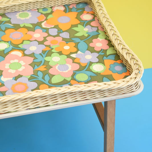 Vintage 1960s Folding Low Table - Flower Power - Pink, Green & Orange
