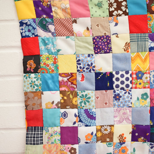 Vintage 1970s Fabric Patchwork Quilt / Sheet by Vintage
