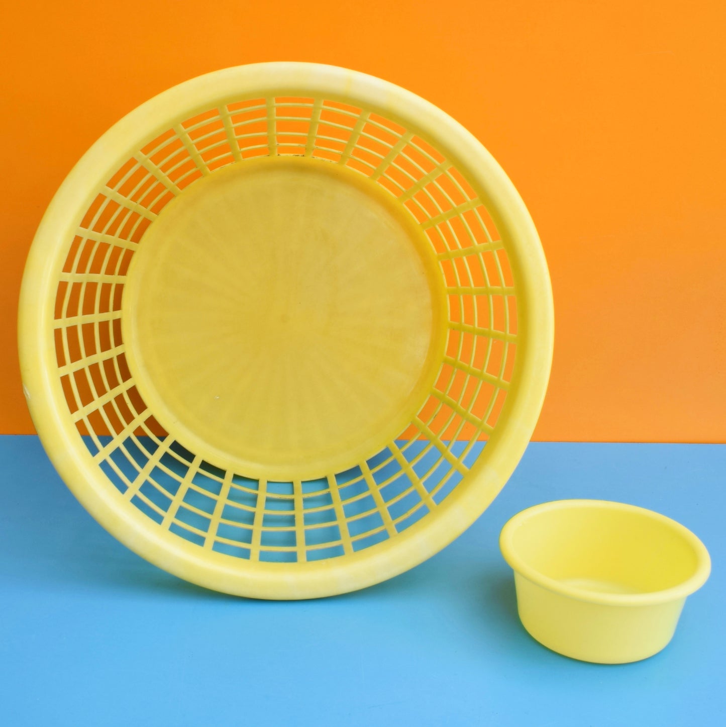 Vintage 1970s Washing Basket & Bowl - Yellow