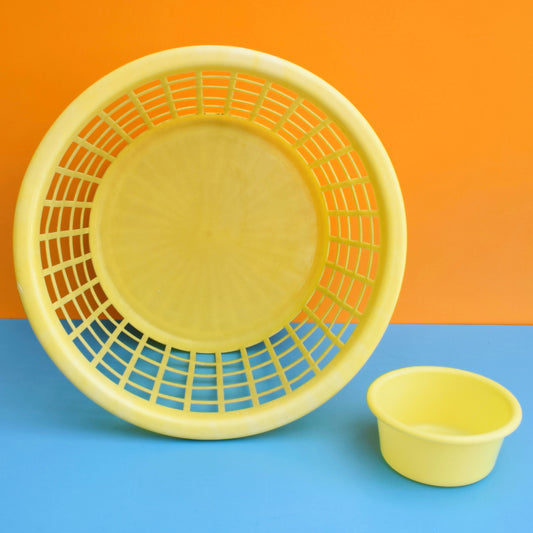 Vintage 1970s Washing Basket & Bowl - Yellow