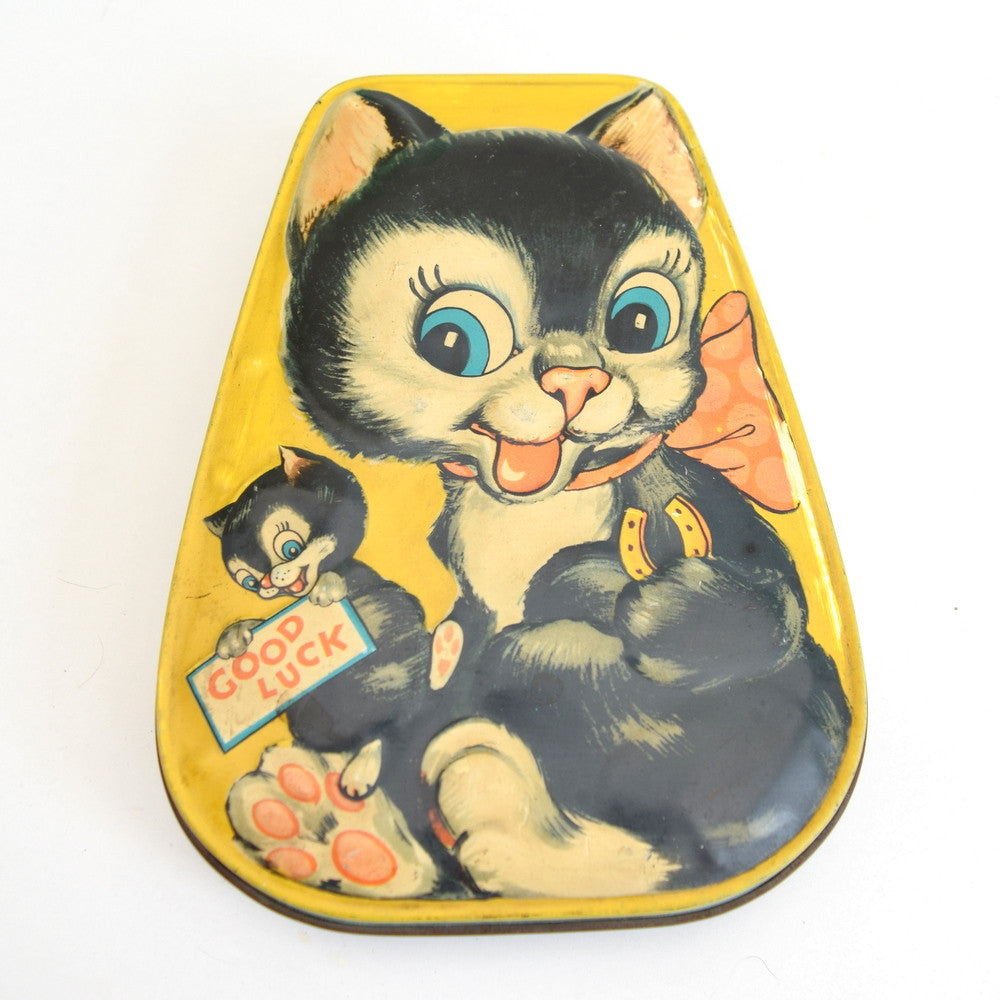 Vintage 1950s Kitsch Horner Toffee Metal Tin - Lucky Black Cat Design