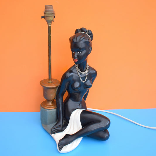 Vintage 1950s Naked Black African Lady Ceramic Lamp - George Barsony