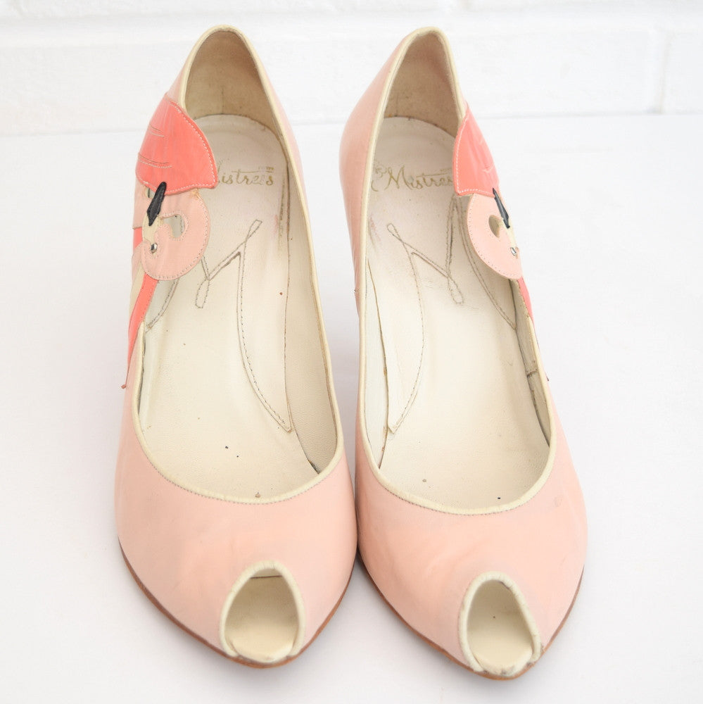 Vintage Leather Flamingo Heeled Shoes - Size 5, Pink front
