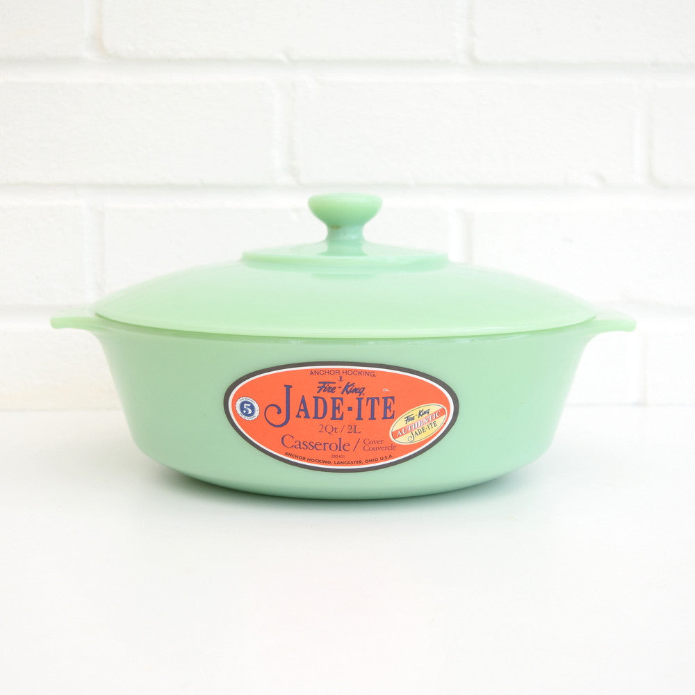 American Fire King Jadeite Round Casserole With Lid - Jade Green