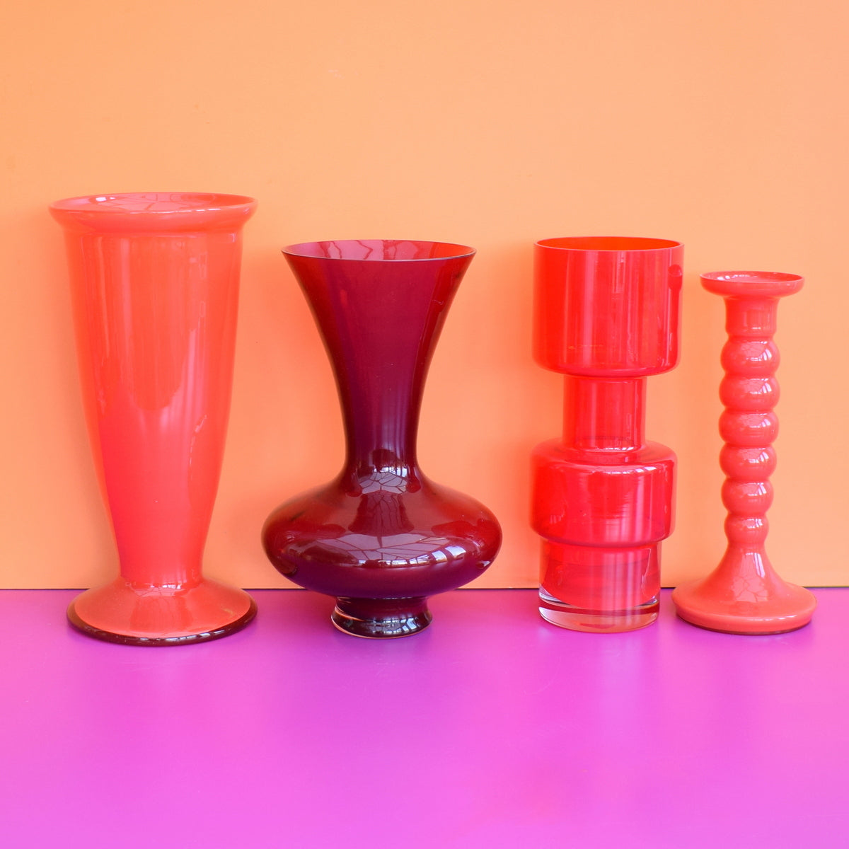 Vintage 1960s Red Glass Vases - Choice of Items (Italian & Scandinavian)