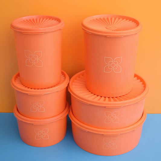 Vintage 1970s Tupperware Fan Top Containers - Orange .
