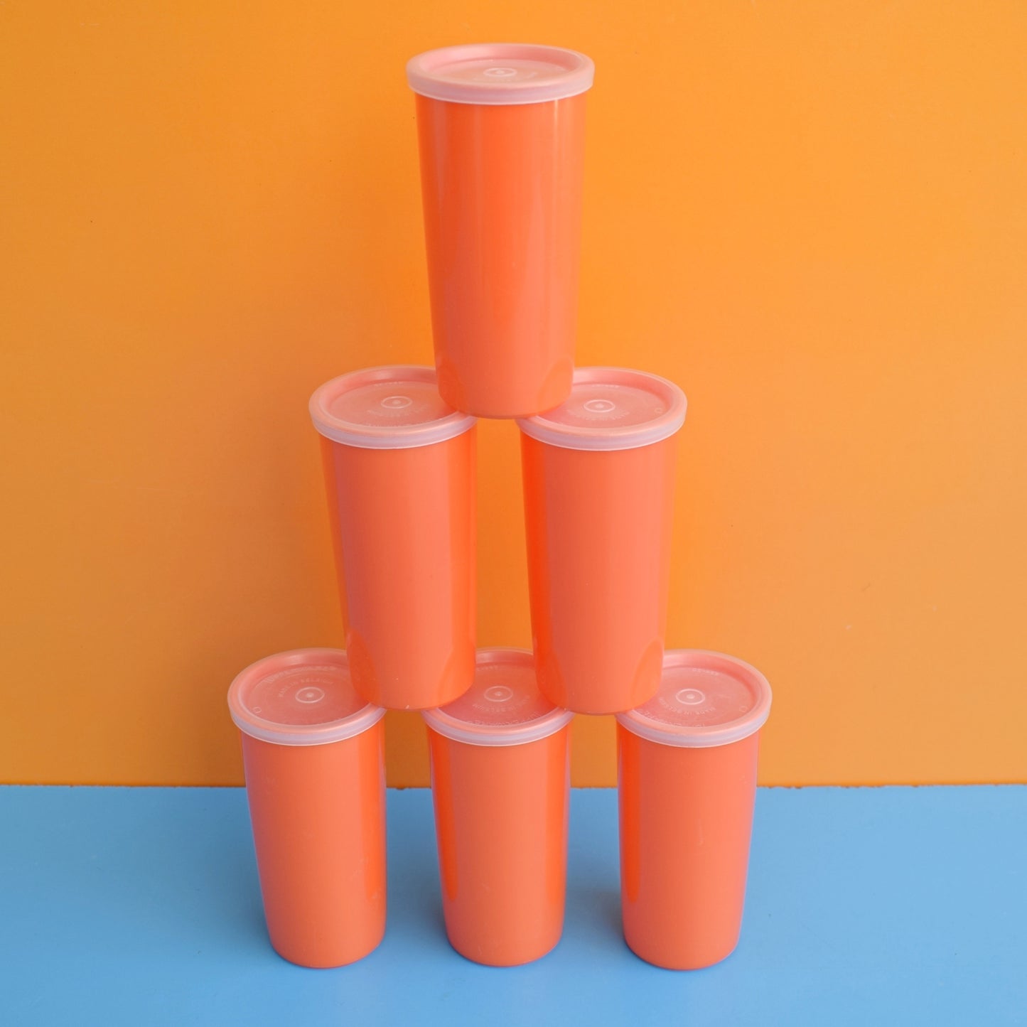 Vintage 1970s Tupperware Lidded Beakers - Orange