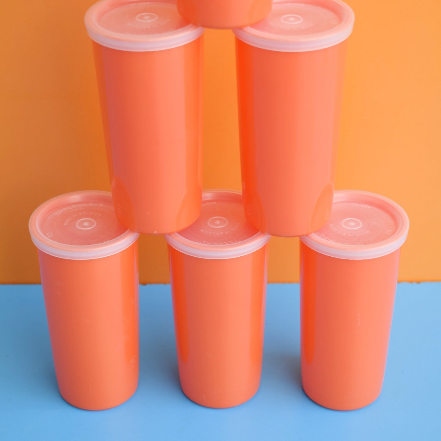 Vintage 1970s Tupperware Lidded Beakers - Orange