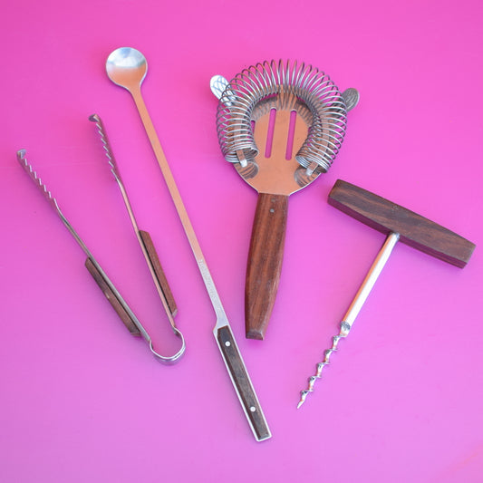 Vintage 1950s Cocktail / Home Bar Tool Set - Rosewood Handles