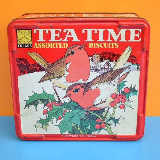 Vintage 1960s Metal Large Biscuit Tin - Christmas Design by Vintage