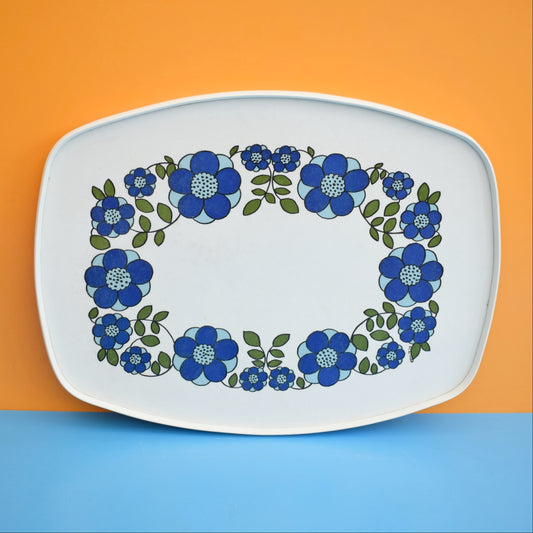 Vintage 1960s Flower Power Taunton Vale Tray - Blue by Vintage