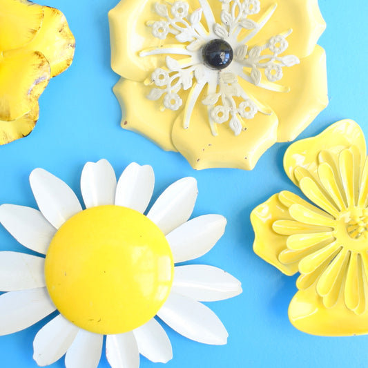Vintage 1970s Enamel Brooch Pins - Flower Designs - Yellows