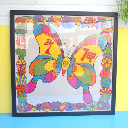 Vintage 1960s Rare American 7UP / Seagrams Framed Butterfly Scarf