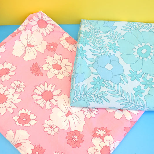 Vintage 1960s Duvet Covers / Fabric - M&S Flower Power - Pink Or Blue