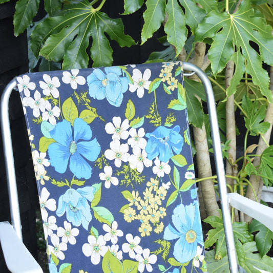 Vintage 1960s Folding Garden Chair - Flower Power - Blue & Green
