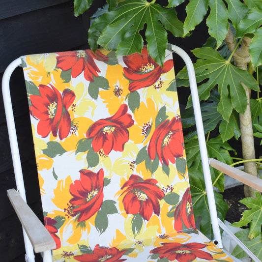 Vintage 1960s Folding Garden Chair - Flower Power - Red & Orange