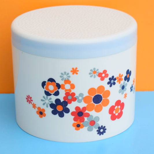 Vintage 1970s Flower Power Plastic Canister - Blue by Pineapple Retro