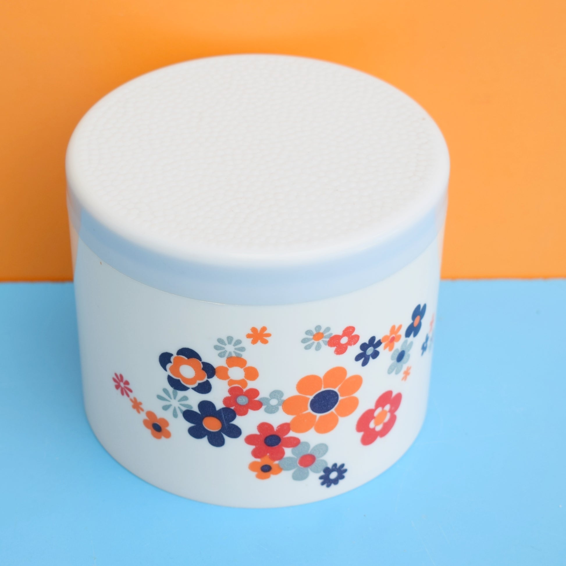 Vintage 1970s Flower Power Plastic Canister - Blue by Pineapple Retro
