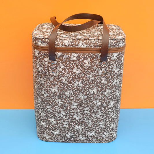 Vintage 1960s Vinyl Cool Bag - Brown Butterflies by Vintage