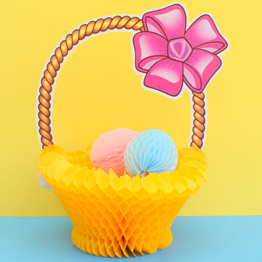Vintage 1980s Honeycomb Easter Paper Decoration - Basket & Eggs