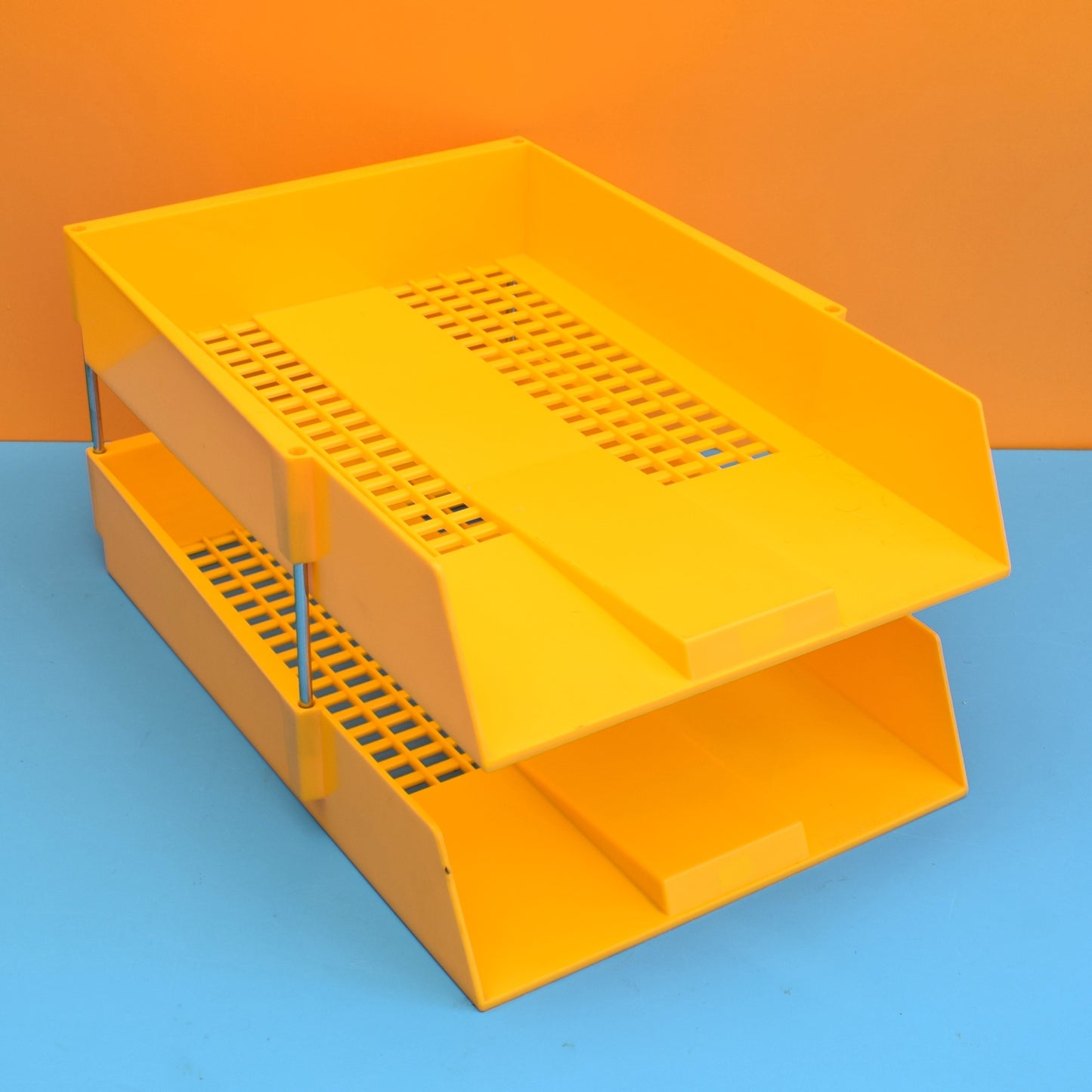 Vintage 1970s Plastic Desk Filing Tray Stack - Yellow